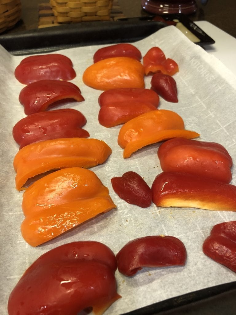 Red Peppers going in the oven