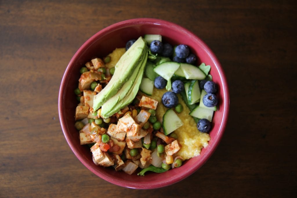 Quick Polenta Tofu Comfort Food Bowl