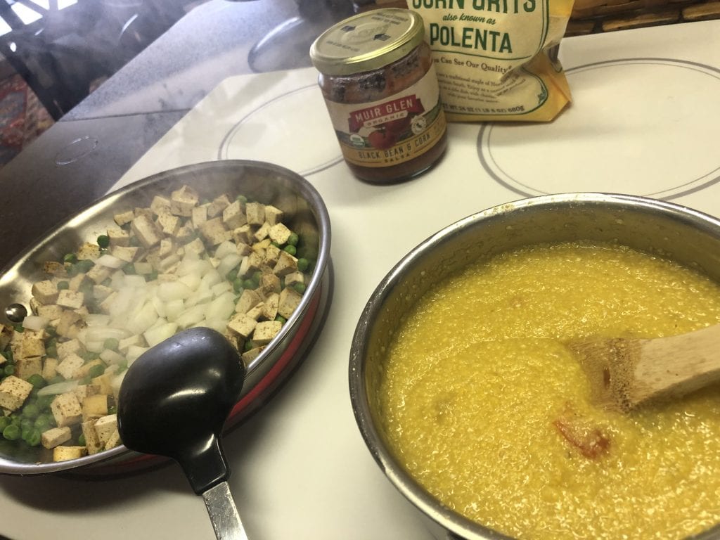 polenta cooked with spicy nacho dip