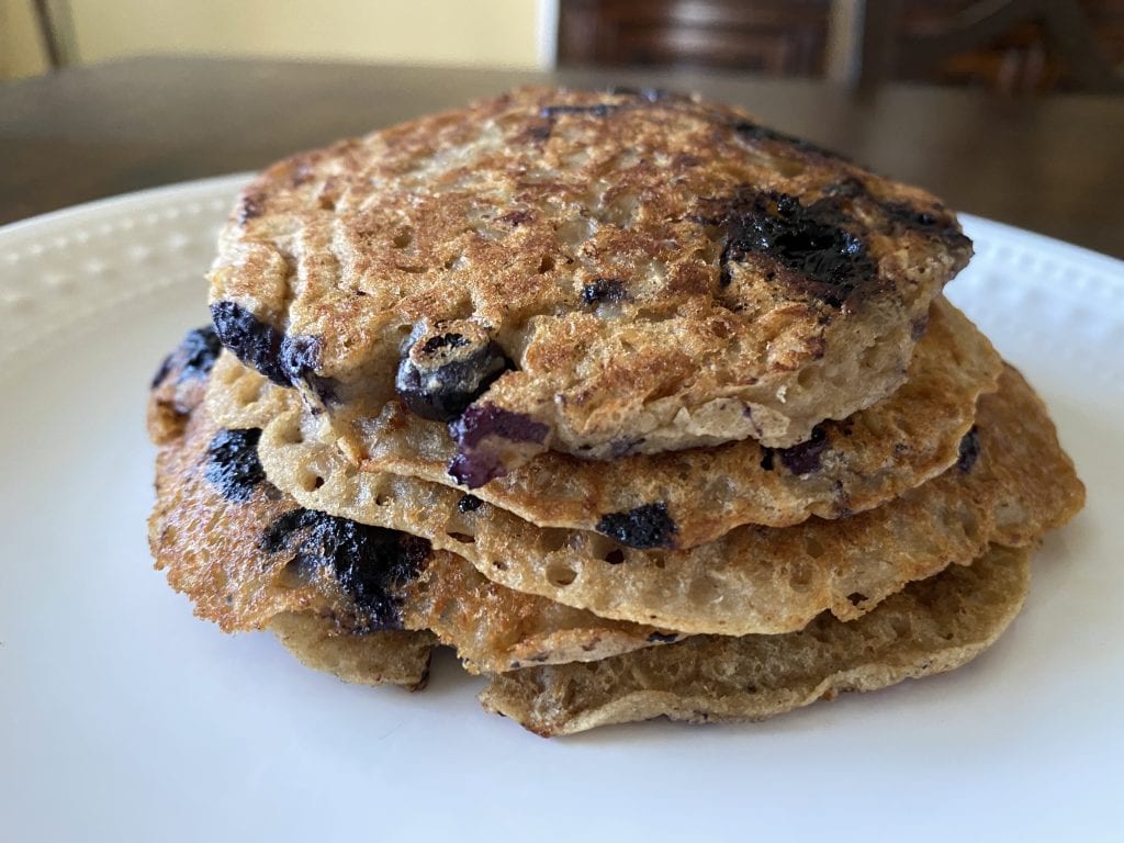 Final product of a healthy and nutritious blueberry vegan pancake!